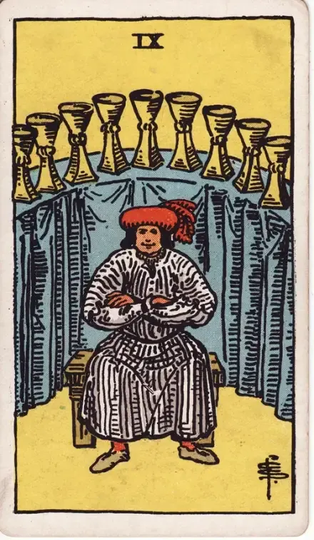 Nine of Cups tarot card (Rider–Waite–Smith)