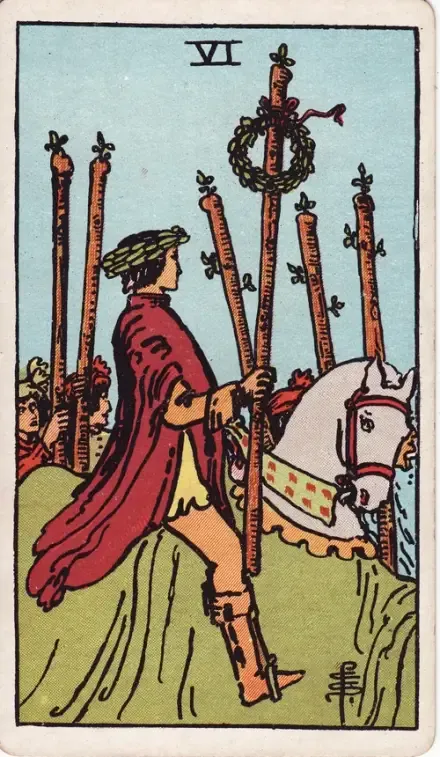Six of Wands tarot card (Rider–Waite–Smith)